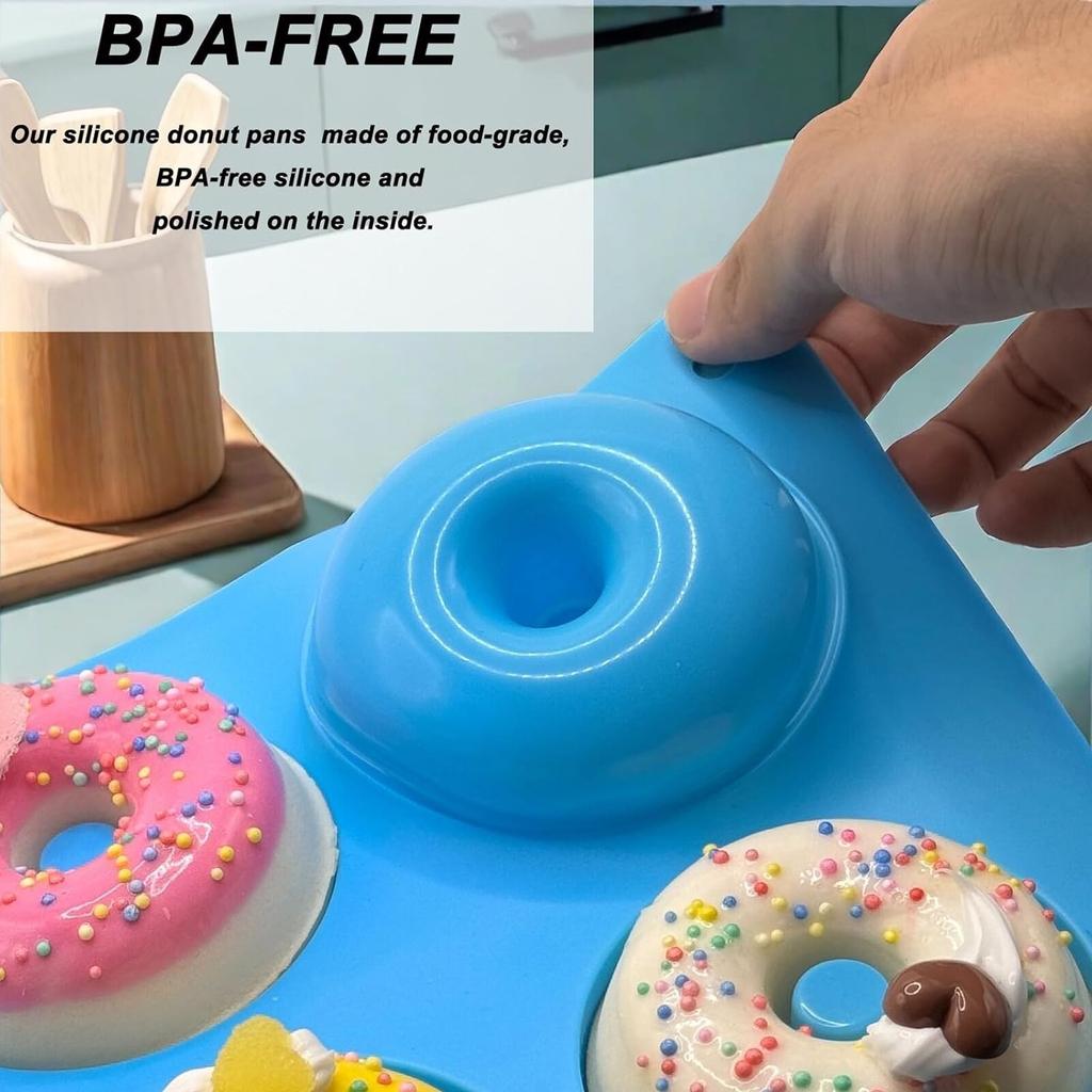 Axroad Mall 6-Fächer Hitzebeständiges BPA-freies Silikon Donut-Formen-Set - 3 Farben, 27,5 x 17,5 x 3 cm, für Donuts, Kuchen, Kekse, Muffins