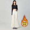 Autumn and winter new velvet slightly high-waisted jeans women's non-stick leg flared pants children