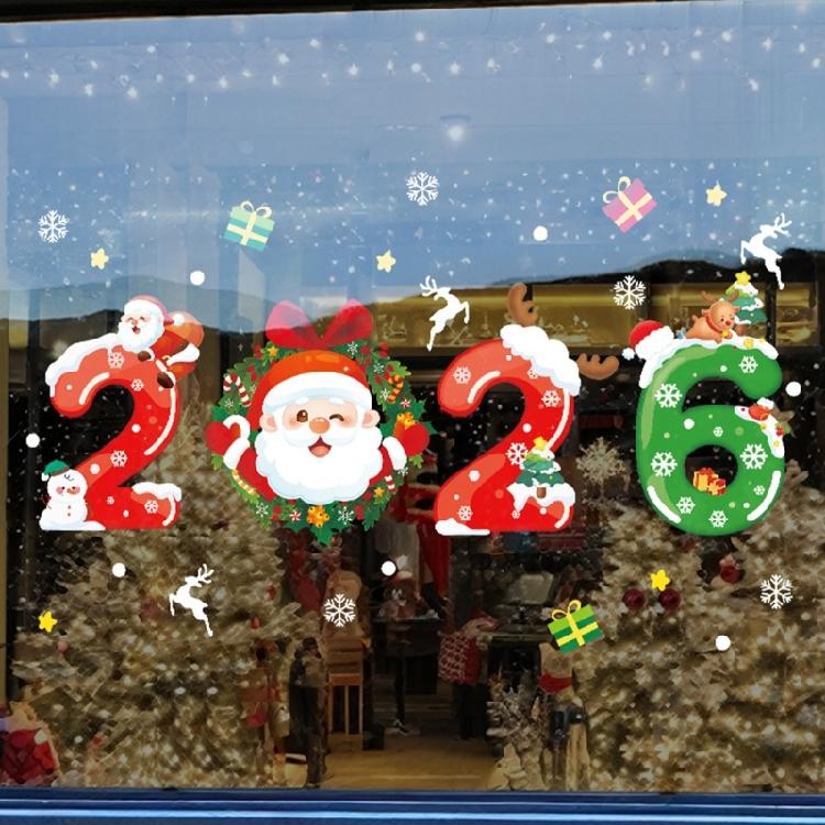 Winter Holiday Decorative Clings 2026 Santa Number Designs Auto Adhesive PVC Window Art Decors