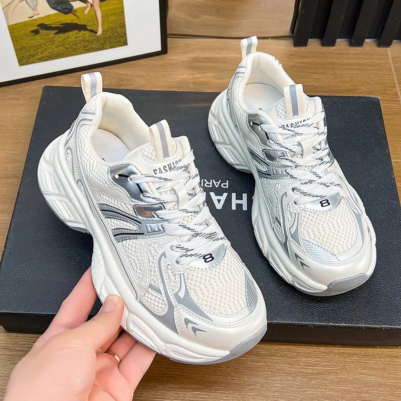 Silver Daddy Shoes Women's 2025 Spring and Summer New Thick-soled Enhanced Mesh Breathable Versatile Lightweight Sports and Leisure Shoes