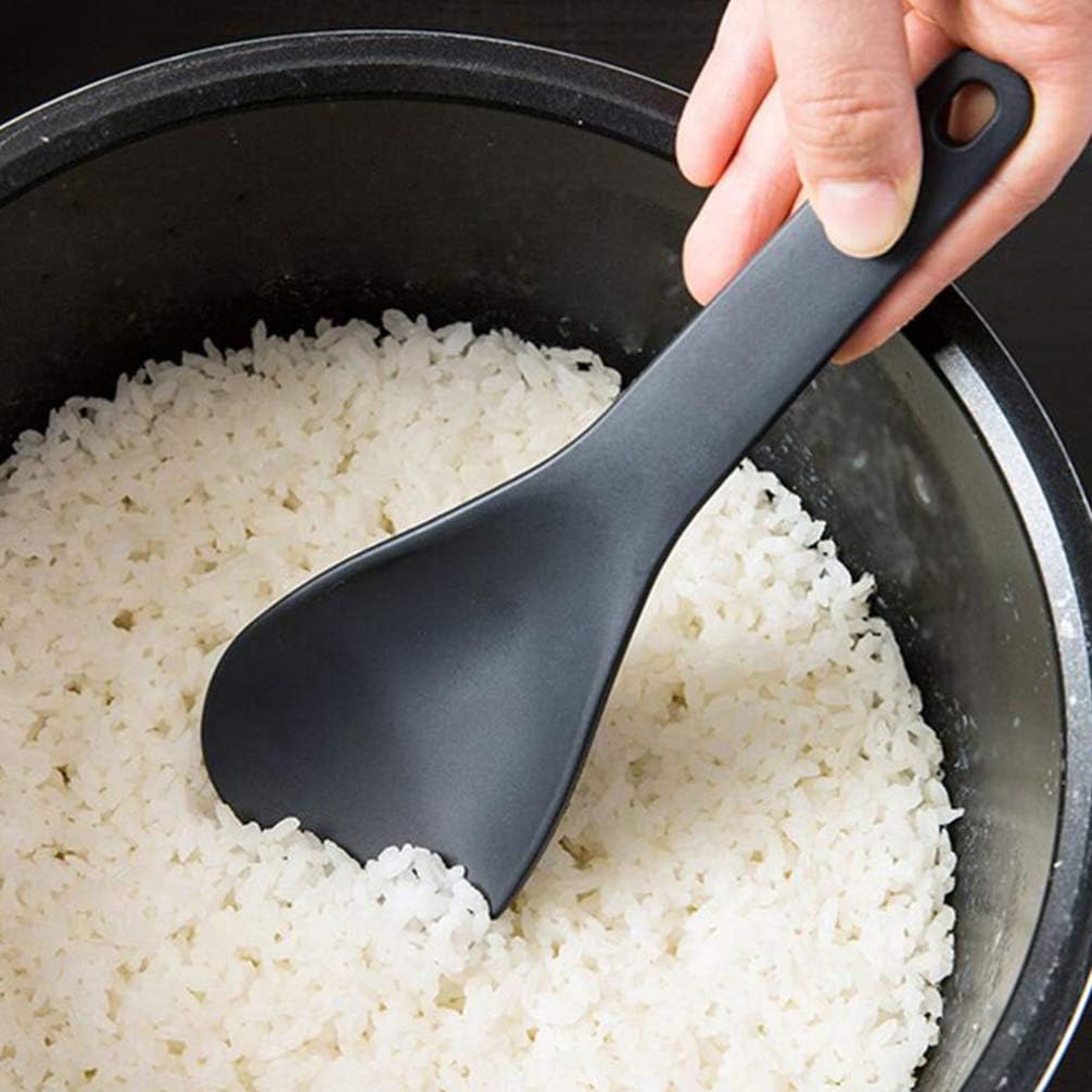Silicone Rice Paddle, Non-Stick Heat Resistant Kitchen Gadget Set of 2, Black Rice Scoop & Spatula