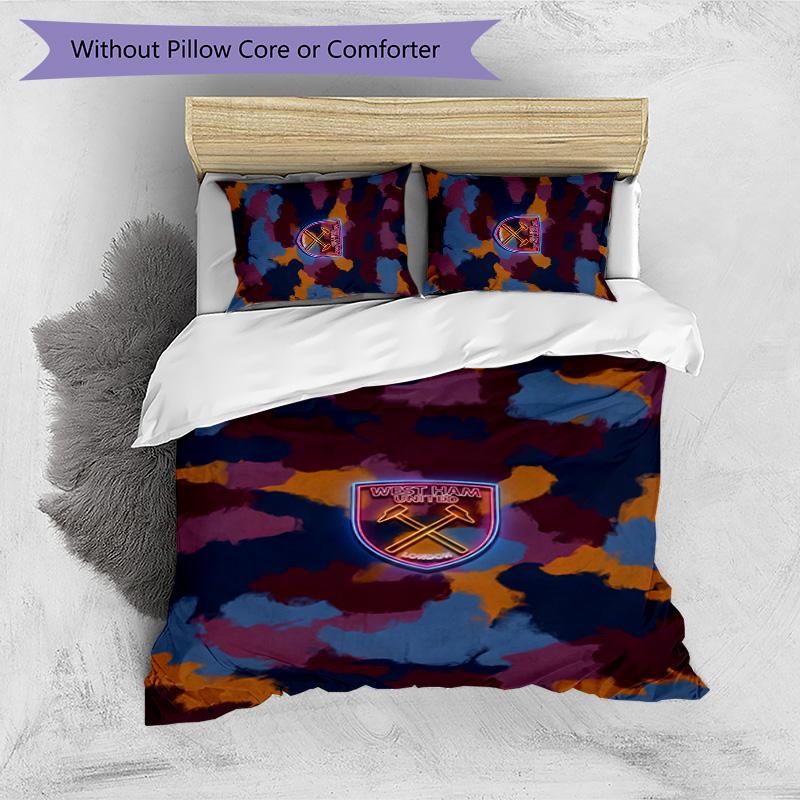 Set Lenzuola Stampato West Ham United Football 3 Pezzi, Comodo Set Copripiumino per Camera da Letto Amico della Pelle