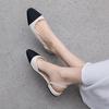 French Chunky Heel Color Block Backless Open Toe Sandals, Size 44, Women's Flats In Little Xiang Style.