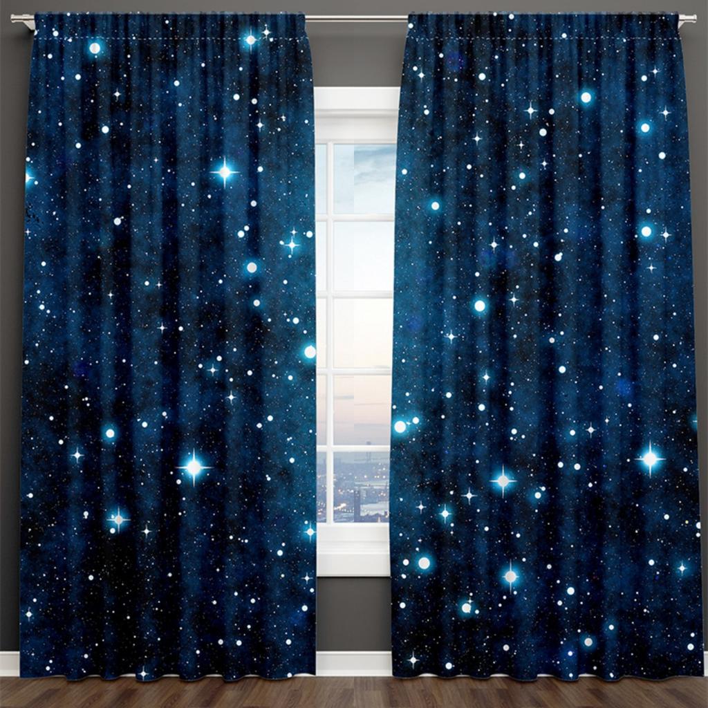3D-Druck, blau, schwarz, Sternenhimmel-Serie, Milchstraße, Kind, 2-teilig, Schattierungsvorhang für Wohnzimmer, Schlafzimmer, Dekor, Stangentasche