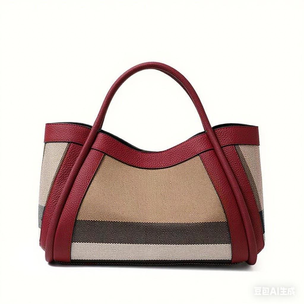 Striped Textured Fabric Tote Handbag Faux Leather Edge Splicing Wide Handle Ladies Daily Commuter Large Shoulder Bag