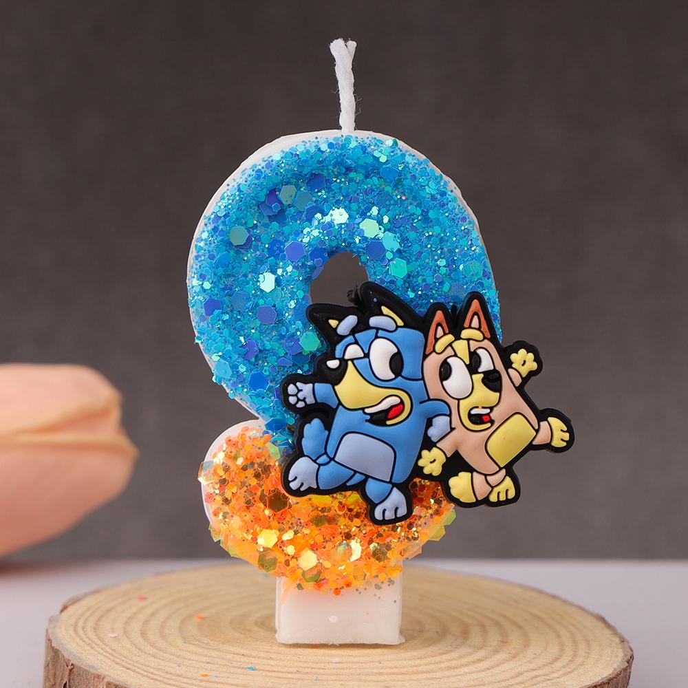 Bluey Bingo Anime Kerze Niedlich 3D 0-9 Zahl Cartoon Figur Geburtstagstorte Stecker Geburtsdatum Tortendekoration Geschenk
