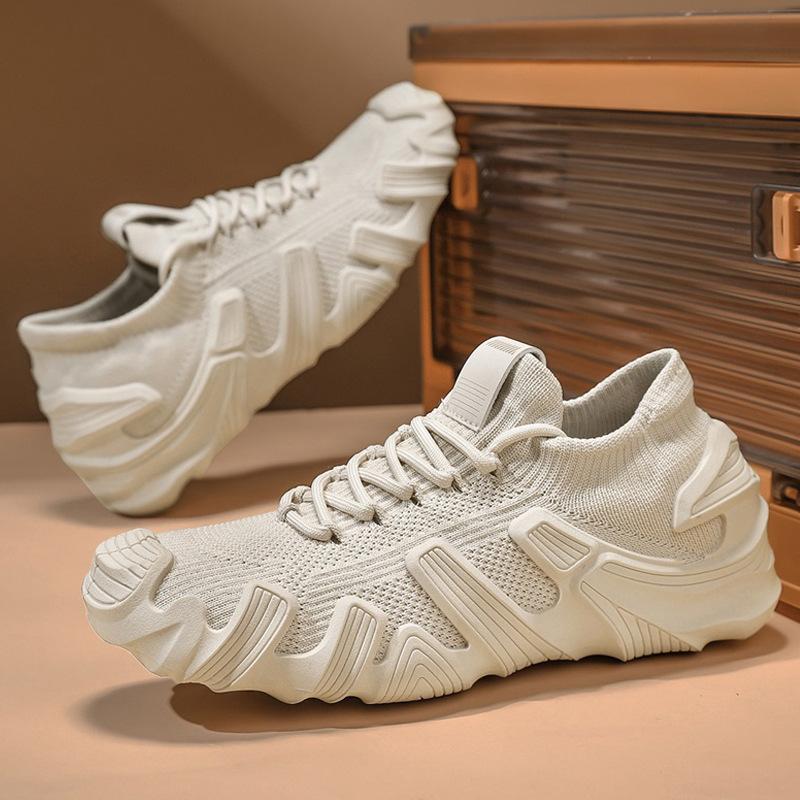 Men's New Four-season Wear Casual Trend Versatile Thick Sole Daily Comfortable Breathable Solid Color Fly-woven Sports Shoes