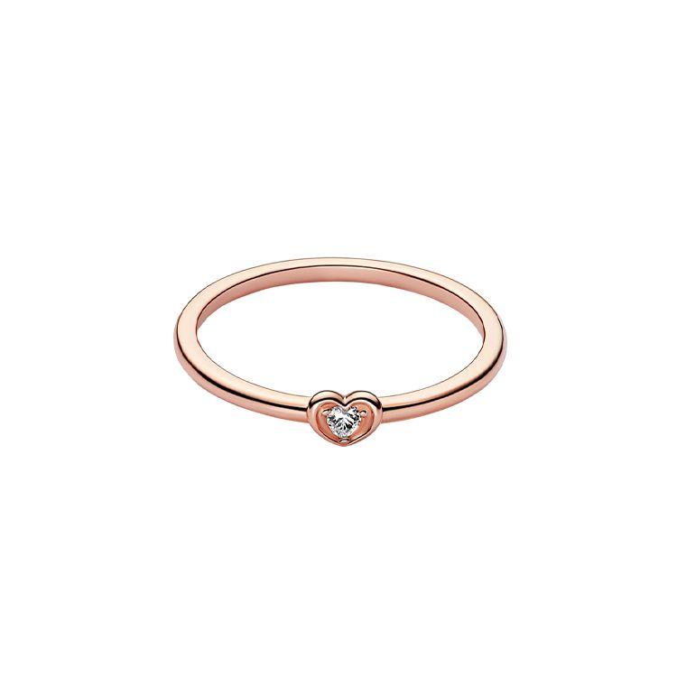 Pandora Moments Shining Heart Alloy Ring Women rings Rose-Gold 182495C01