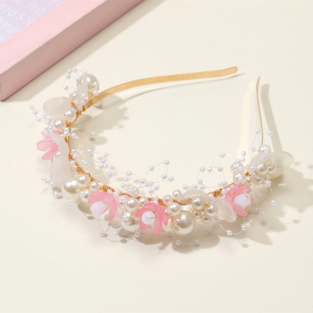 Sweet Style Flower Garland Headband Simple Design Bride Wedding Crown Beaded Headpiece Children