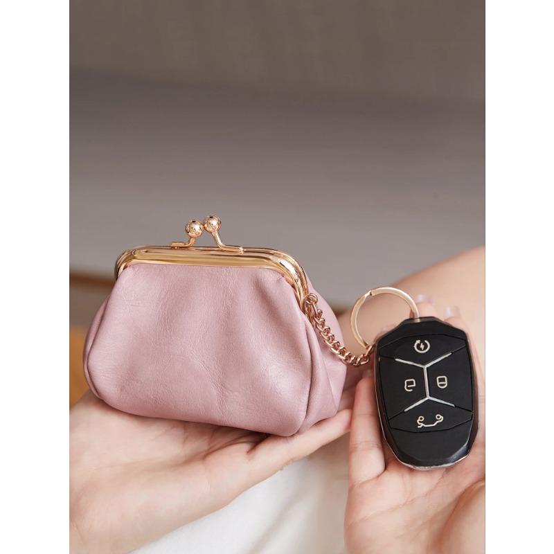 Retro Mini Lock Clip Coin Purse, Daily Portable and Cute Handheld Storage, Solid Color Simple  Key Bag