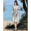 Demana Romantic French Floral Print Mid-Sleeve Midi Dress