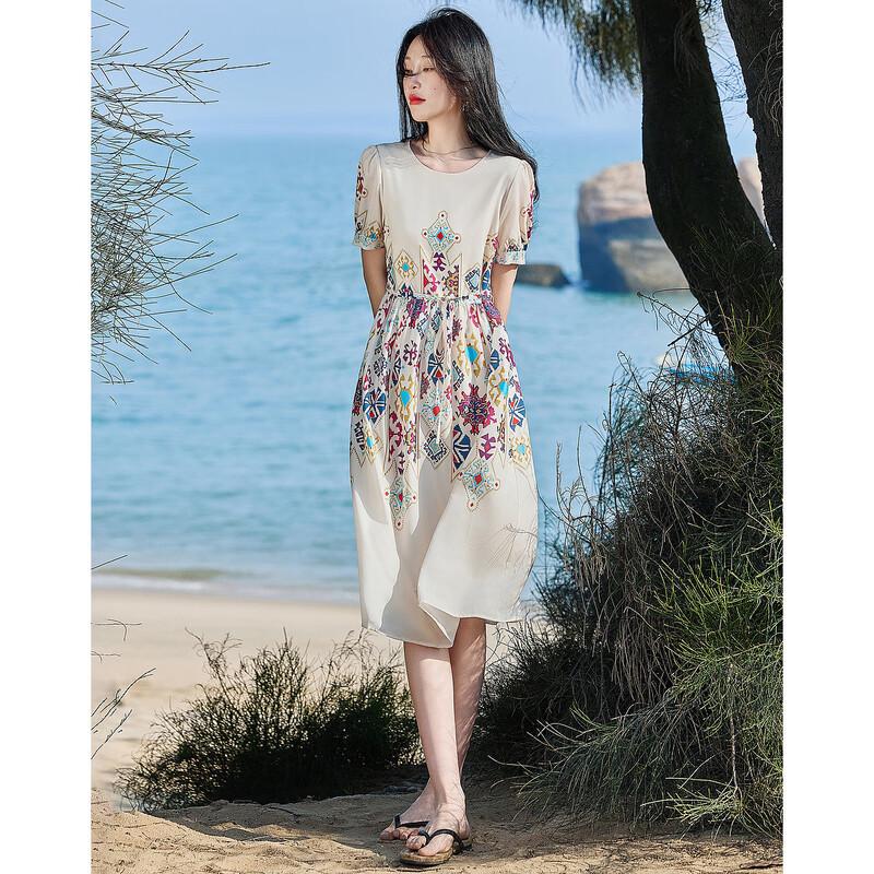 Demana Romantic French Floral Print Mid-Sleeve Midi Dress