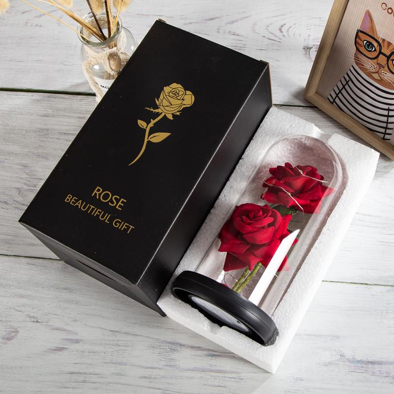 Two glass covers simulated rose ornament creative Mother's Day Valentine's Day gift immortal flower night light