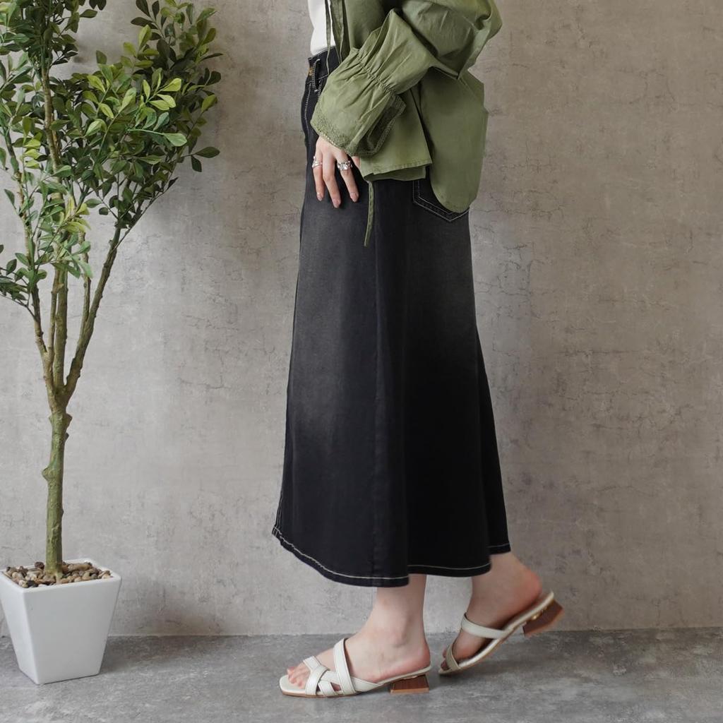 Selectively Berry Denim Long Plus Stretchy 20cm Elastic Sizes Suitable for and Women's Skirt, Skirt, Size, Slimming, A-Line, Material, Slit, Waist,