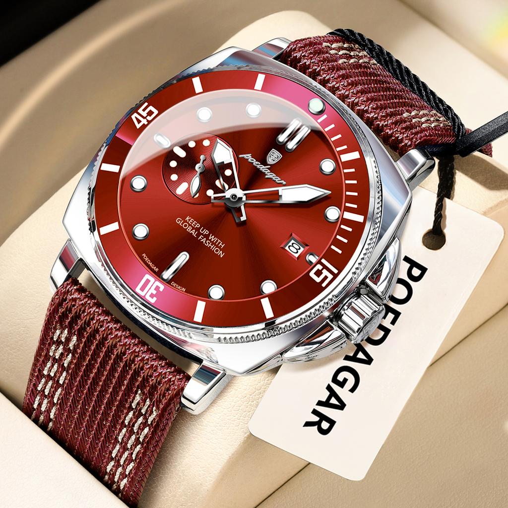 Luxury Trendy Man Wristwatch Square Dial Waterproof Luminous Date Week Men Watch Simple Business Quartz Leather Men's Watches Reloj
