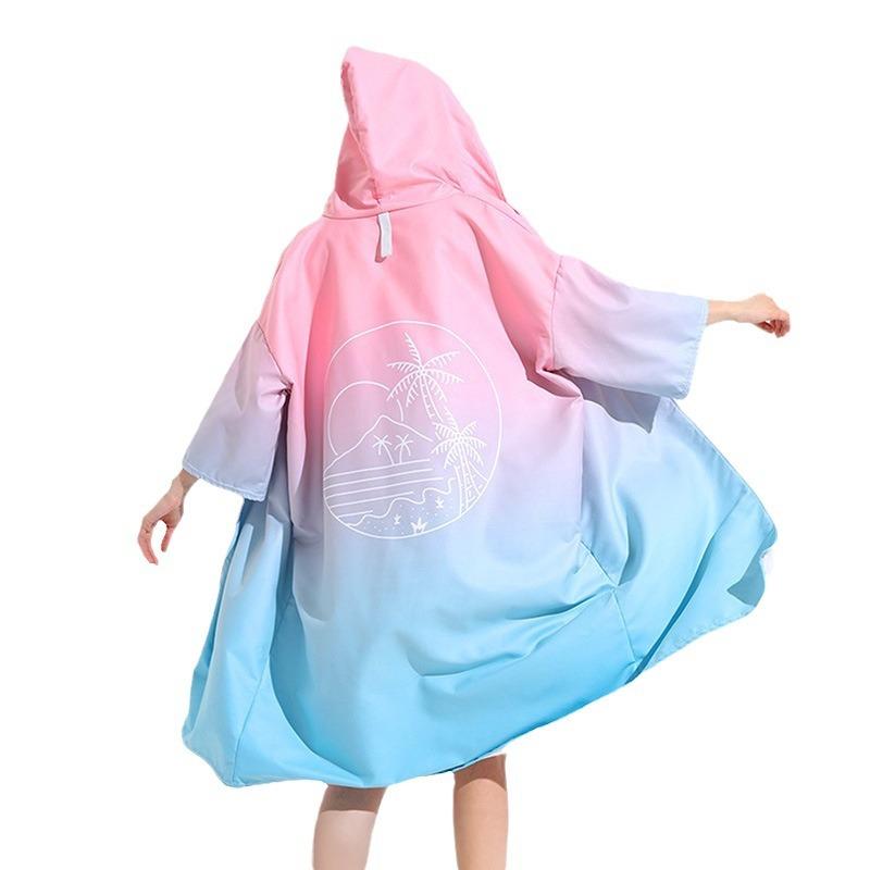 Quick-Drying Cape Cape Bath Towel Men And Women Hooded Double-Sided Velvet Print Beach Swimming Surf Changing Bathrobe