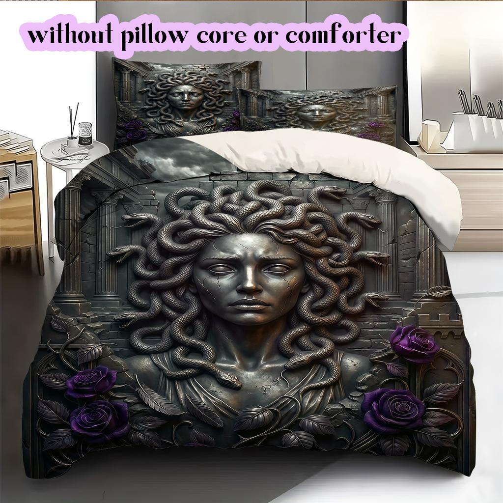 Metal reliefs Pattern Bedding Quilt Set Quilt Cover Pillowcase Home Decoration Birthday Gift (1 * duvet cover + 2 * pillowcase, without core)