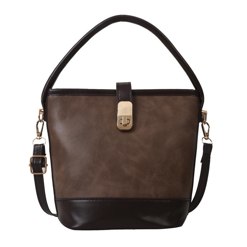 Urban Chic Pu Leather Bucket Bag Soft Lock Clasp Large Handbag For Women