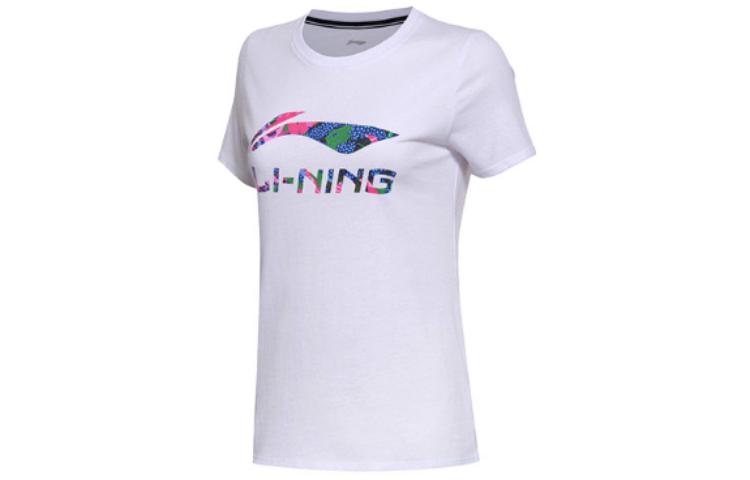 Li Ning T Shirts Women s White Crew Neck Moderate Straight Fit AHSR706-1 L