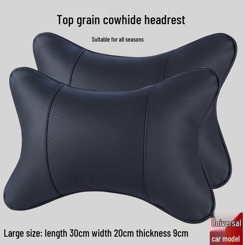 

Genuine Leather Car Headrest Pillow - Universal Four Seasons Neck and Back Support Medium Firmness
