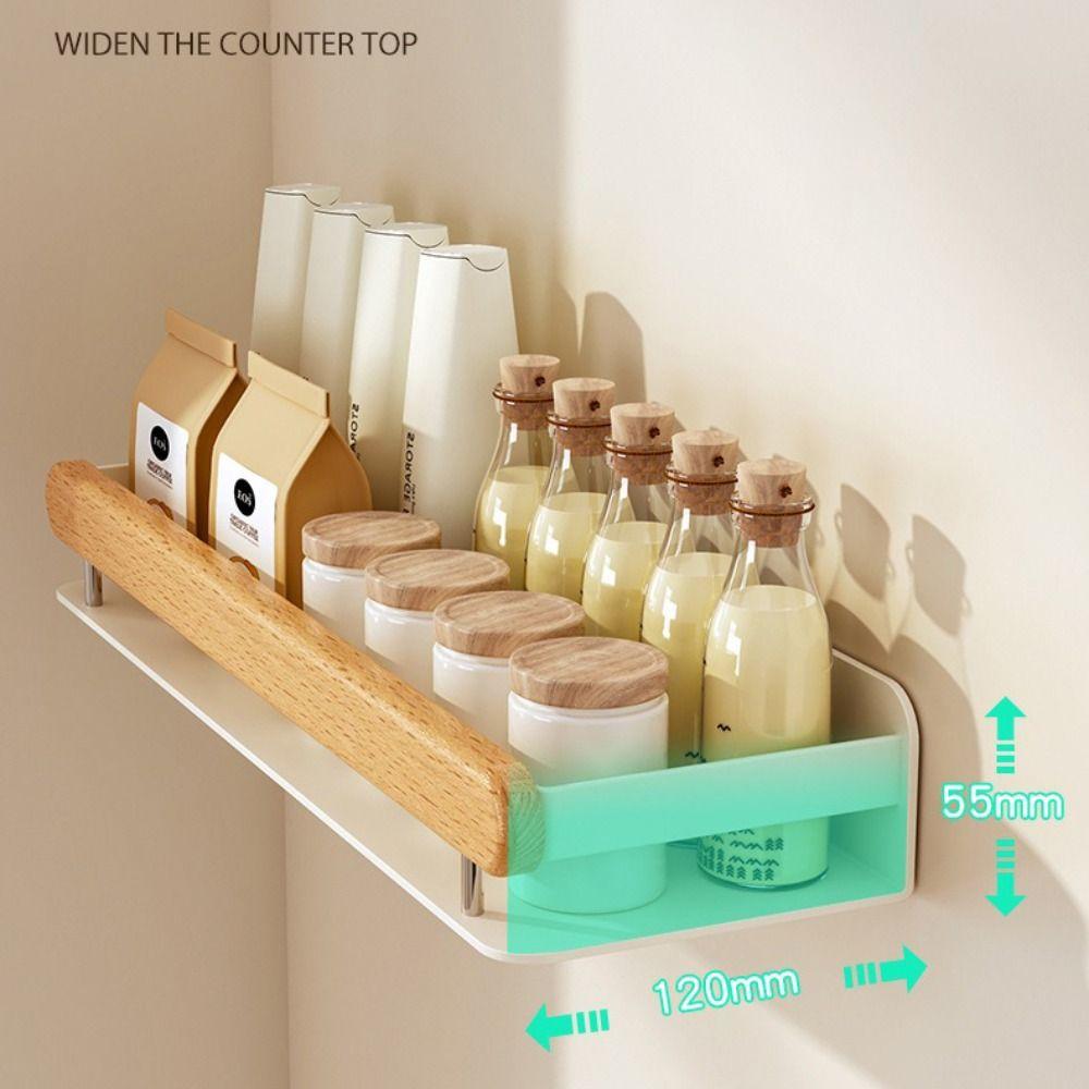 Wooden Material Spice Rack Shelf No Drill Installation Wall Storage Rack  Living Room Use