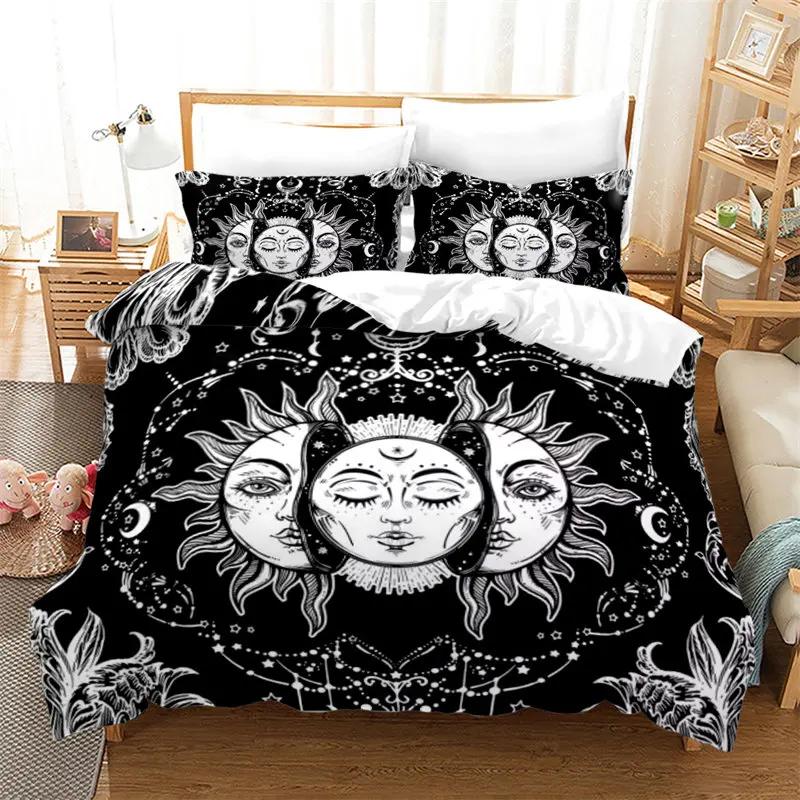 Sun And Moon Duvet Cover Exotic Galaxy Stars Bedding Set Microfiber Astrology Comforter Cover Queen For Kids Boys Teens Bedroom