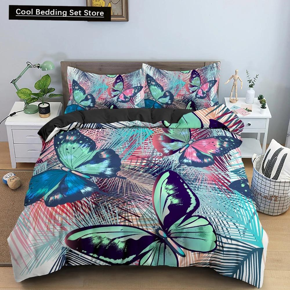 Butterfly Duvet Cover King Queen Size Animal Floral Bedding Set for Teens Adults Beautiful Flower 23pcs Polyester Quilt Cover