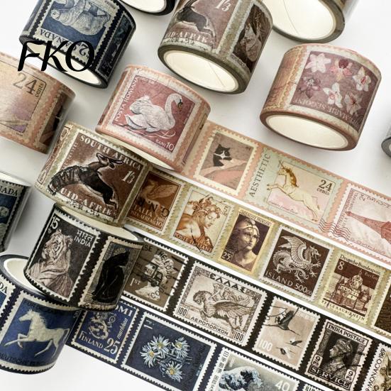 Scrapbooking Washi Tape Vintage Stamp Roll, Aesthetic Decorative Masking Tape, Retro Adhesive for DIY Art Crafts, Journaling