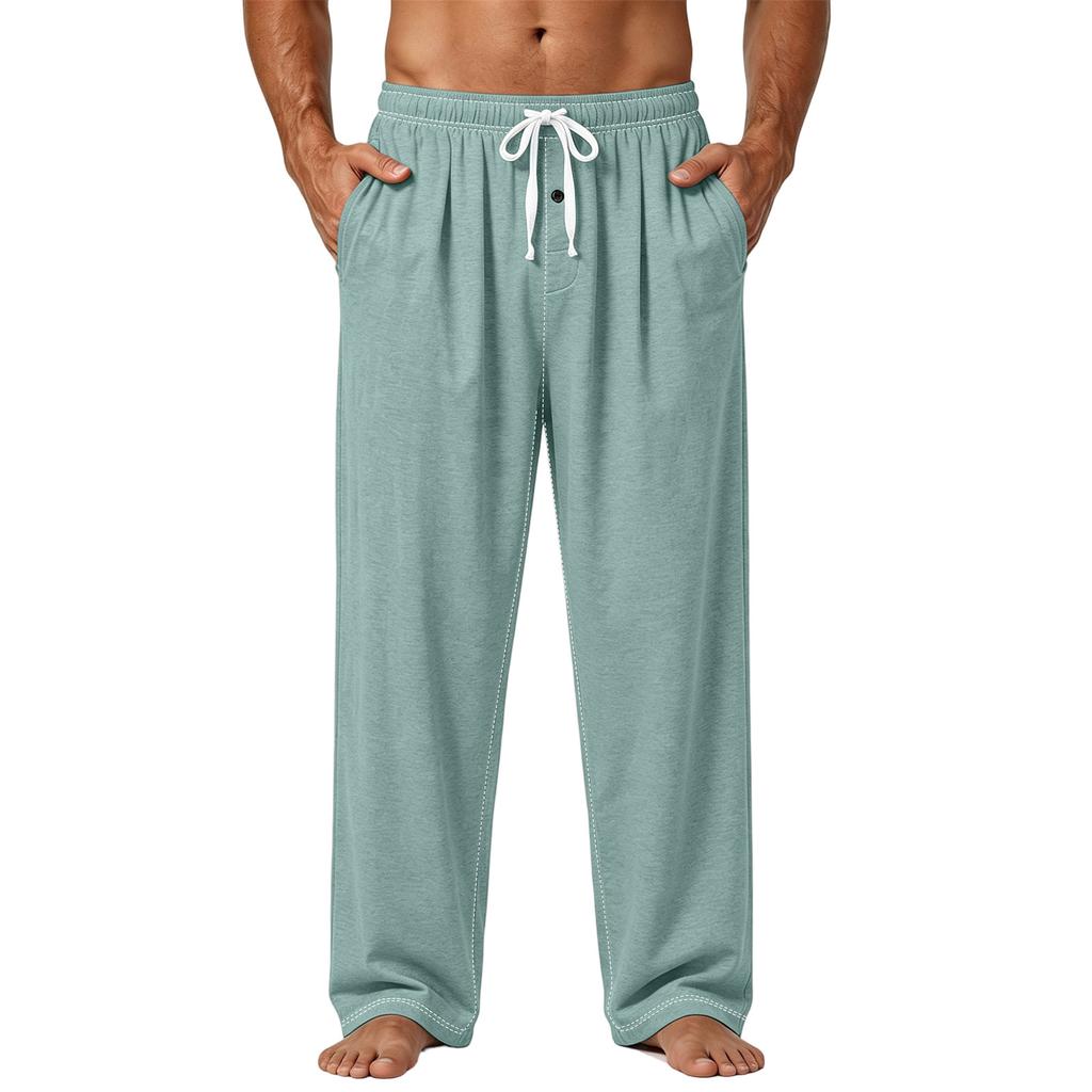 Men's Plain Knit Pocket Casual Pants Home Pajama Pants