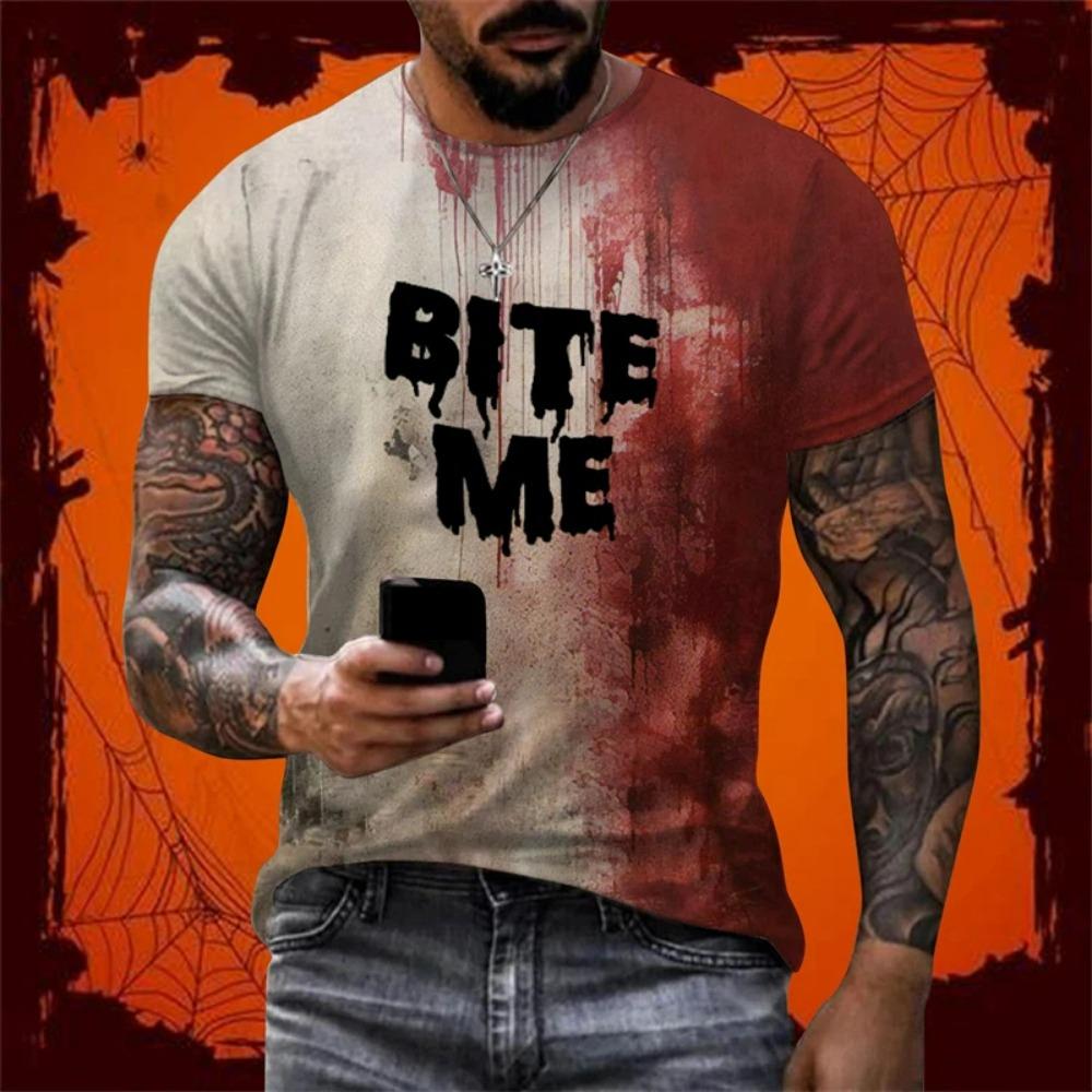 Funny Holiday Party T Shirt For Men Blood Design Graphic T Shirts Cosplay Bloody Female Tee Horror T-shirt