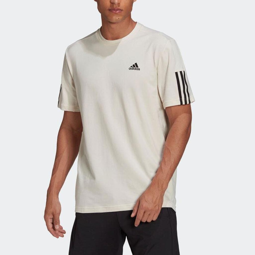 Adidas Logo Print Striped Casual Short Sleeve T-shirt Men Tops White HD4324