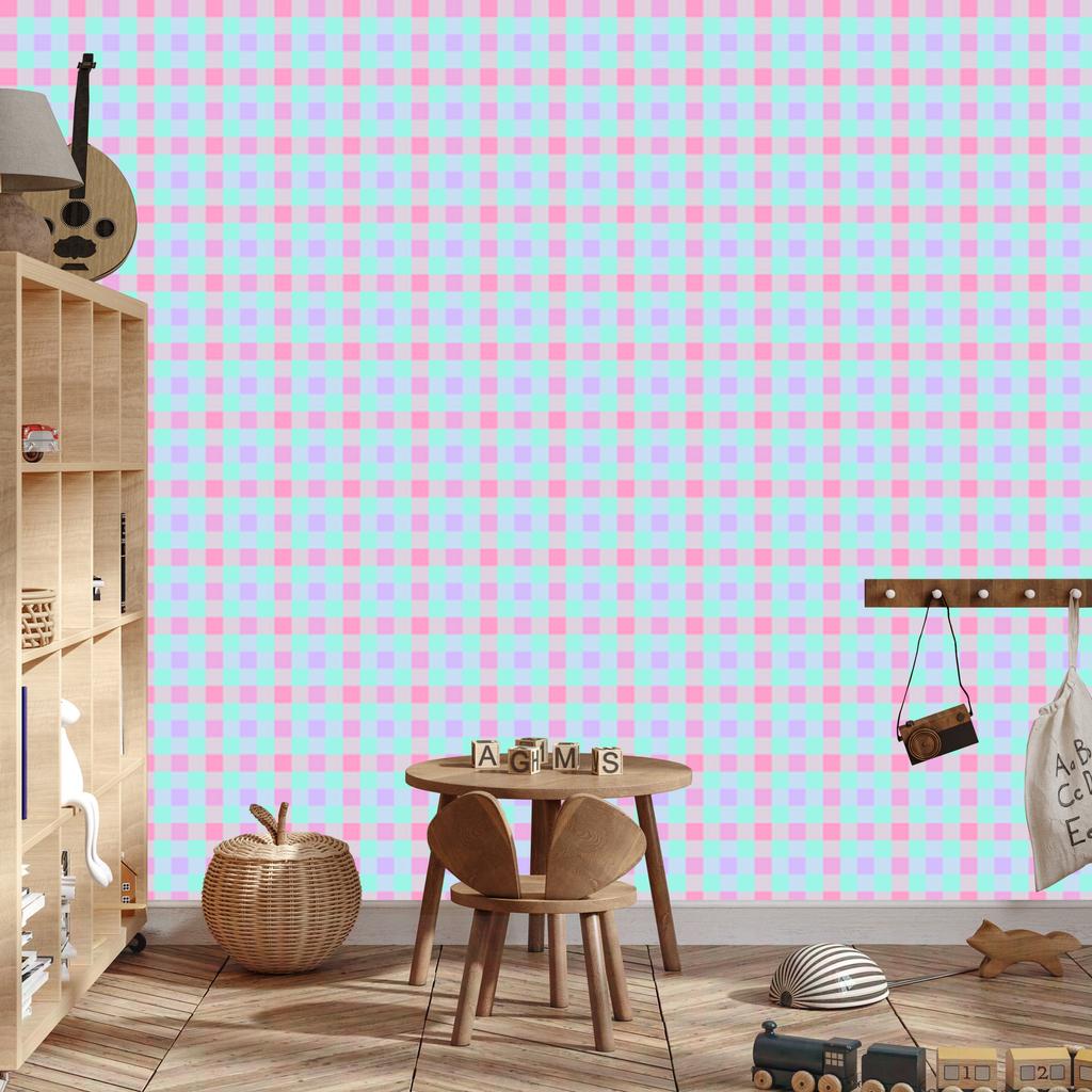 Candy Check Wallpaper Light Gray and Mint 50x1000