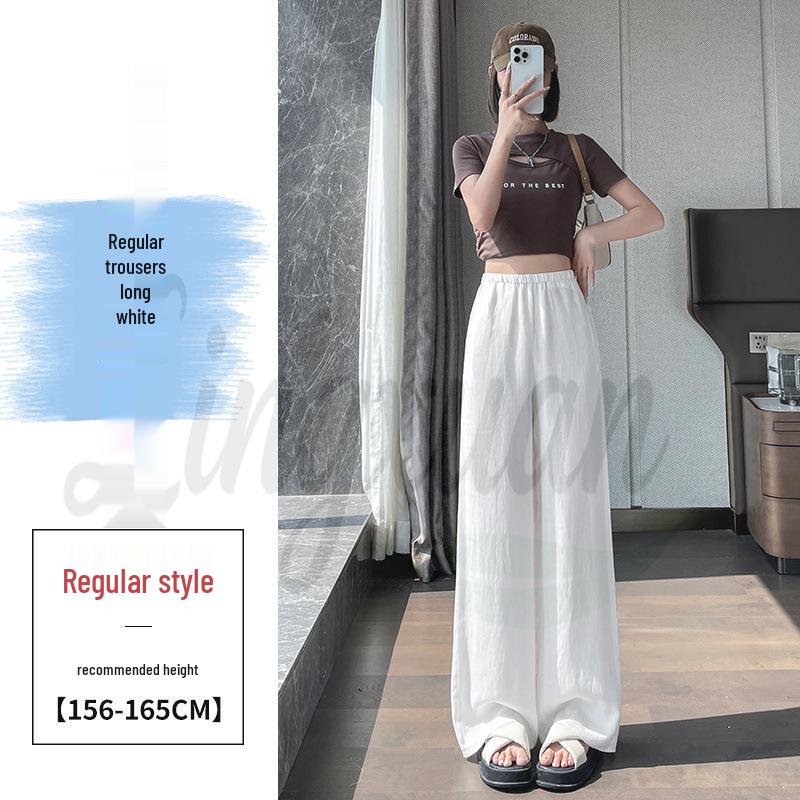 2026 Summer Tencel Linen Wide-Leg High-Waist Pants - Women s Casual Floor-Length Ice Silk XL