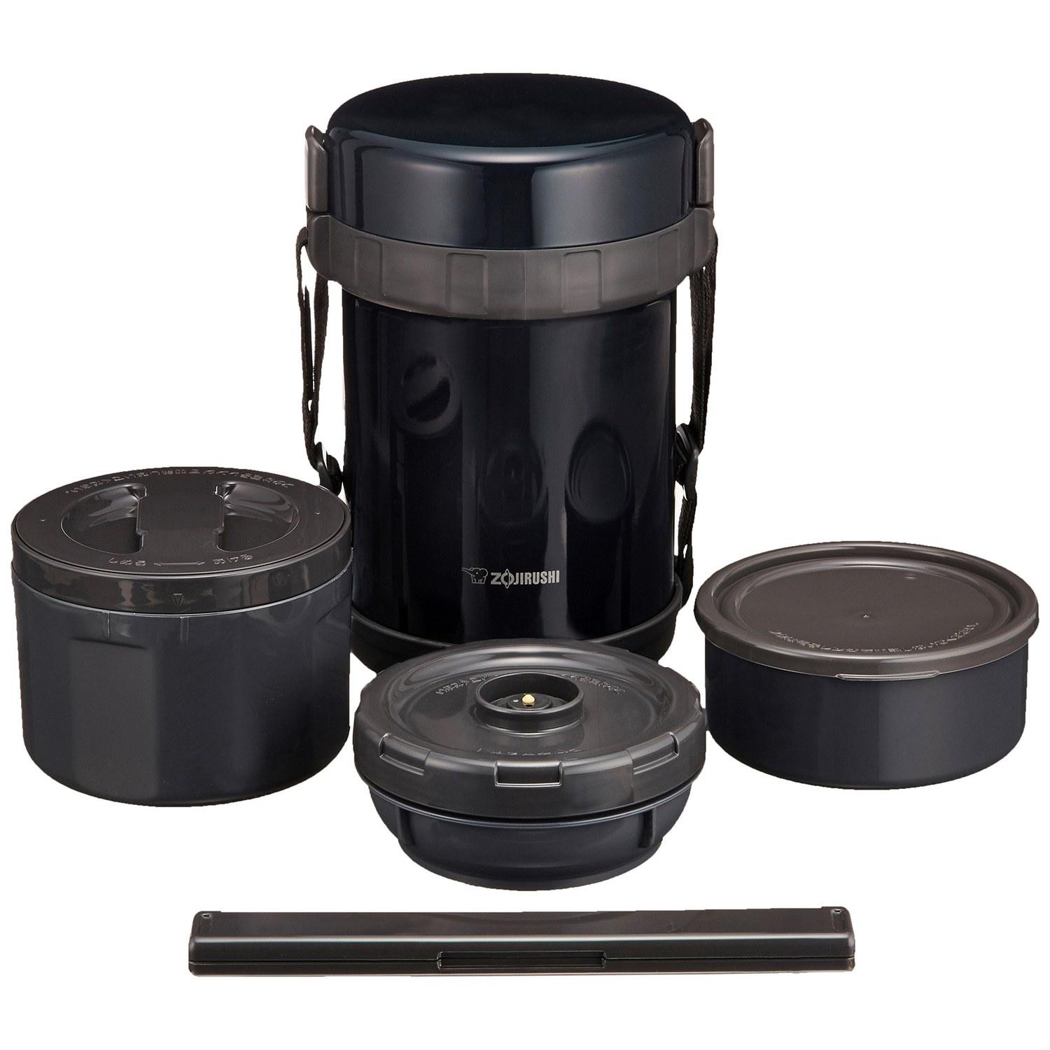 Insulated lunch box stainless steel jar navy black approximately 3 bowls rice.