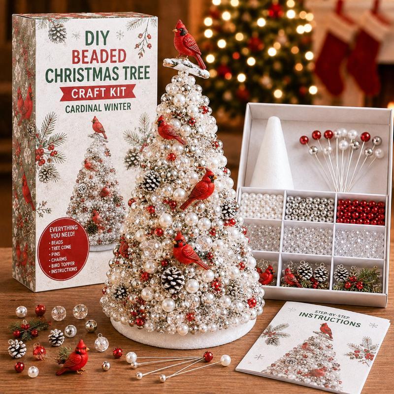 DIY Beaded Christmas Tree Craft Kit Crystal Bead Mini Tree With Angel Topper Handmade Holiday Tabletop Home Decoration