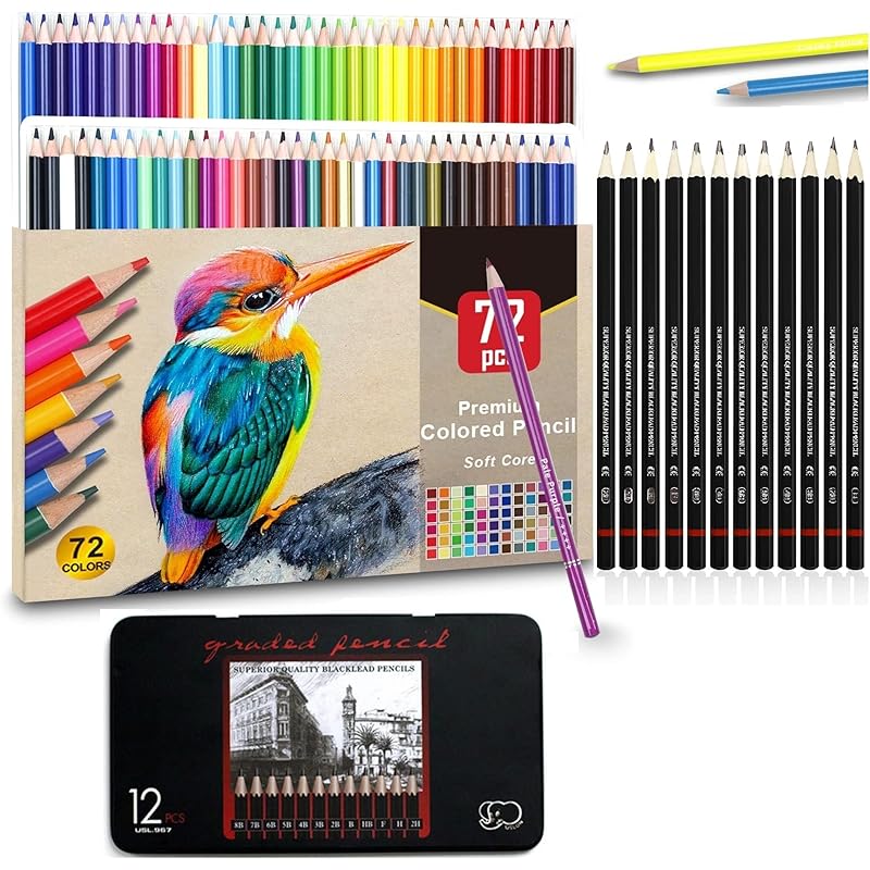 Corslet Set Of 84 Drawing Kit 72 Pc Colour Pencils Set 12 Pc Drawing Pencils For Sketching Shading Coloring Pencils For