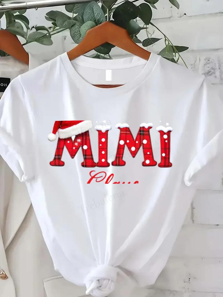 Women Tshirt Christmas Mimi Plaid TShirt for Women Festive Holiday Style