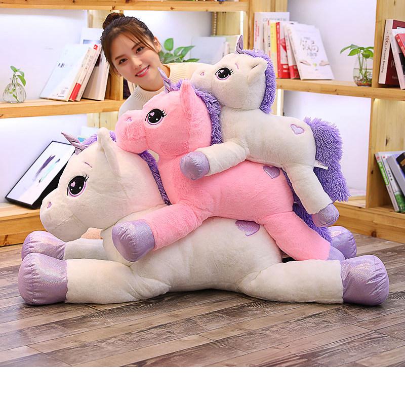 110cm New Giant Size Unicorn Plush Toys Pink& White Unicorn Stuffed Animal Horse Toy Soft  Doll Surprise Gift for Children