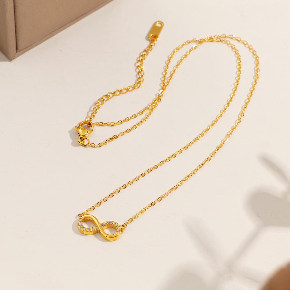 New Stainless Steel No. 8 Pendant Necklace for Women - Light Luxury, Micro-Inlaid Zirconia, Colorfast, High-End Feel.