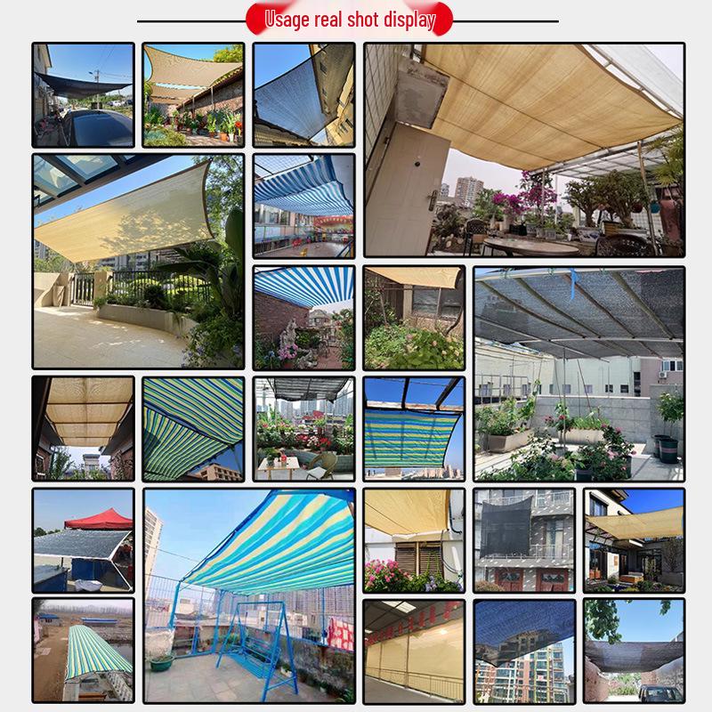 Rainbow Sunshade Net: Outdoor Balcony Rooftop Heat Insulating, Thickened & Encrypted with Edged and Punched Carport Sunscreen.