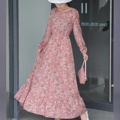 Moda de verano Vestido musulmán con estampado floral Mujeres Abayat Big Swing Vestidos largos Robe Femme Musulmane Hijab musulmán Abaya Ramadán Ropa islámica