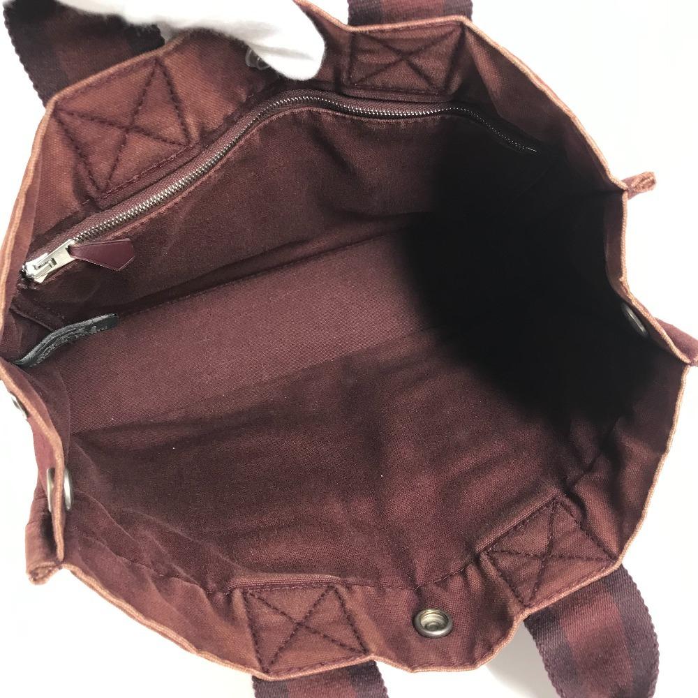 HERMES Half Leather Fourre ToutPM Tote Bag Hand Bag Leather/Canvas wine-red