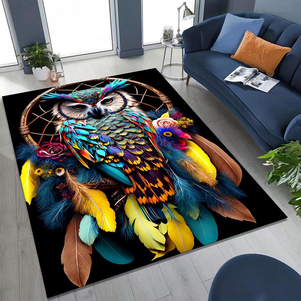 New Mysterious Owl Colorful Cartoon Birds Rug for Bedroom Living Room Sofa Home Doormat Decor,Large Kid Non-slip Floor Mat