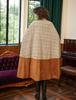 BEAUTELICATE Long Wool Blend Cape Poncho Outerwear for Check Size M Women's Coat, Cape, Cloak, Warmth, Elegant, Pocketless, Pattern, Autumn/Winter,
