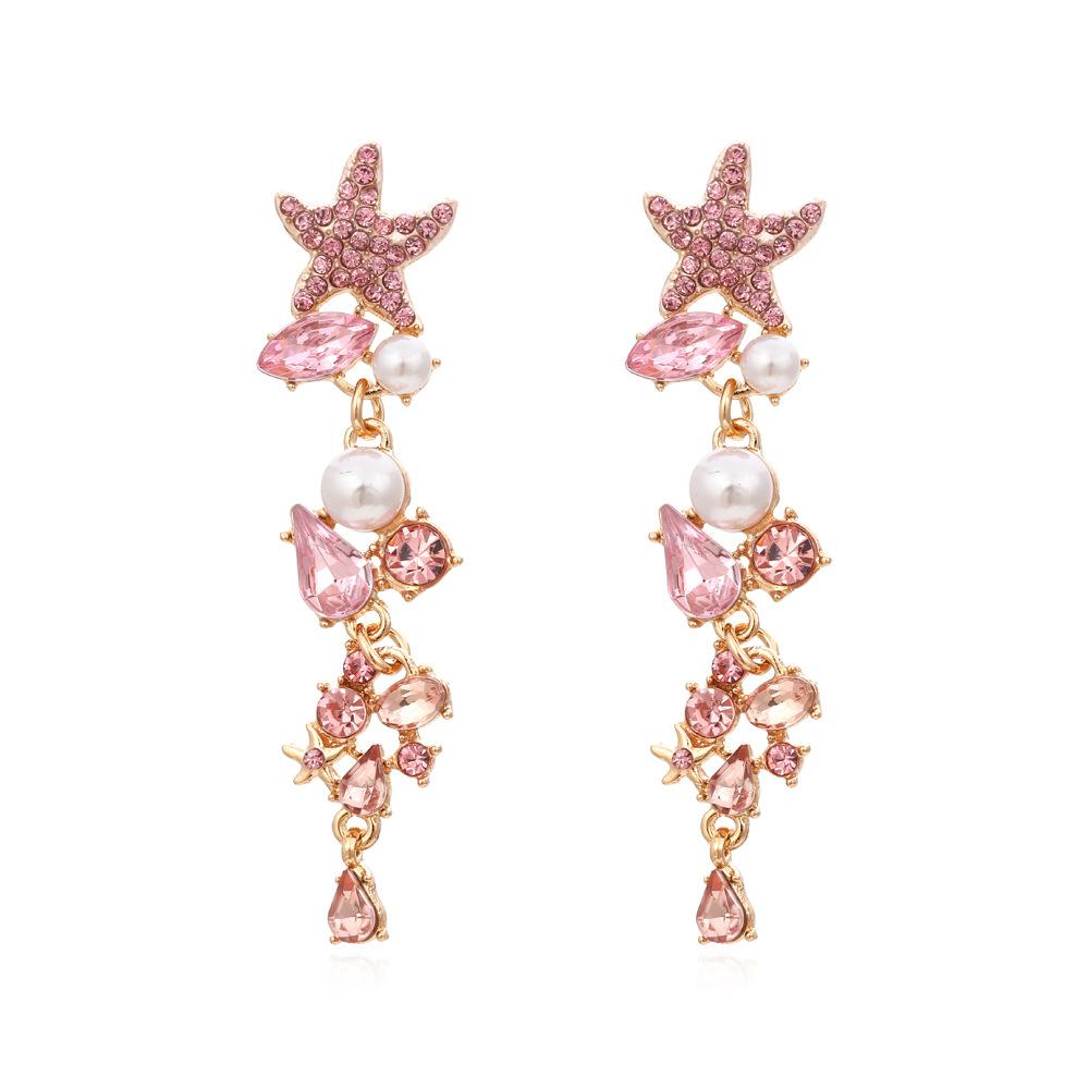 Juran 1pair Starfish Shaped Pearl & Rhinestone Earrings for Women Beach Jewellery