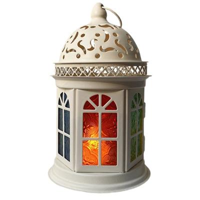 A25F-Retro Metal Candlestick Colored Glass Aromatherapy Candlestick Decorative Decoration Decorative Iron Wind Lamp