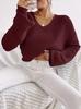 Knitted women's clothing Europe and America 2026 autumn new solid color V-neck lantern long-sleeved pullover sweater