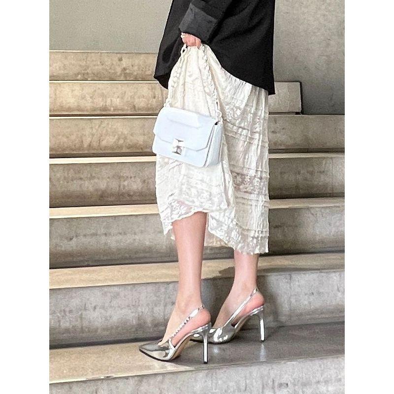 2025 Spring New Baotou Rhinestones Sexy Pointed Head Light Mouth Stiletto High Heels One Word with Silver Sandals Women