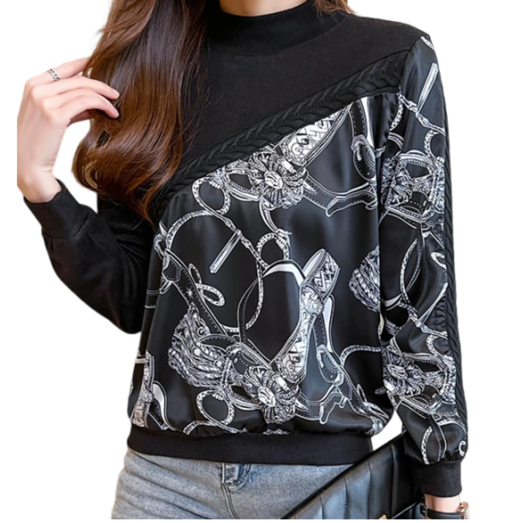 

Scarf Print Knit Long Mixed Material Mock Loose Ribbed Knit Stylish and Perfect for the Dinner or Any Casual Slim Attractive Slim Slim Size M