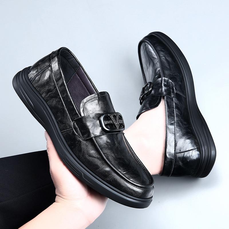 Leather men's shoes Doudou shoes new crocodile pattern high-end foot cover platform shoes men's casual leather shoes
